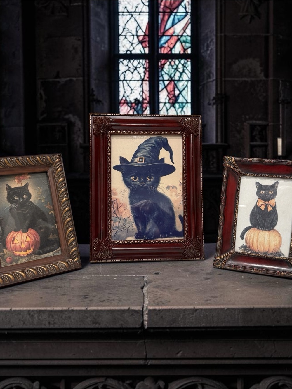 3 Vintage Black Cat Halloween Picture Frames - Picture 16 of 16